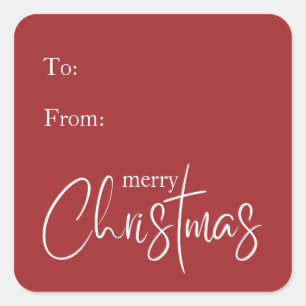 Merry Christmas Modern Red Holiday Gift Square Sticker