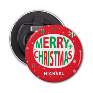 Merry Christmas Modern Red Holiday Personalised Bottle Opener