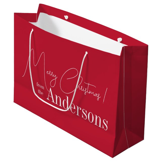 Merry Christmas Modern Red  Large Gift Bag (Front Angled)