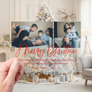merry christmas modern red scrip 2 photos collage  acrylic invitations