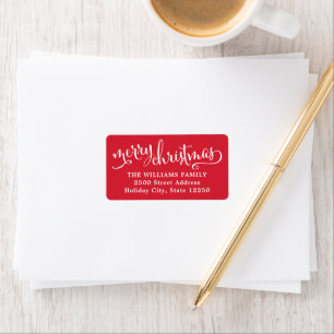 Merry Christmas Modern Red Script Address Label
