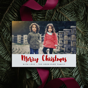 Merry Christmas modern red & white photo card
