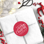 Merry Christmas Modern Red White Script Classic Round Sticker<br><div class="desc">Merry Christmas Modern Red White Script Classic Round Sticker</div>