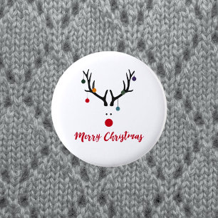 Merry Christmas modern reindeer white 6 Cm Round Badge