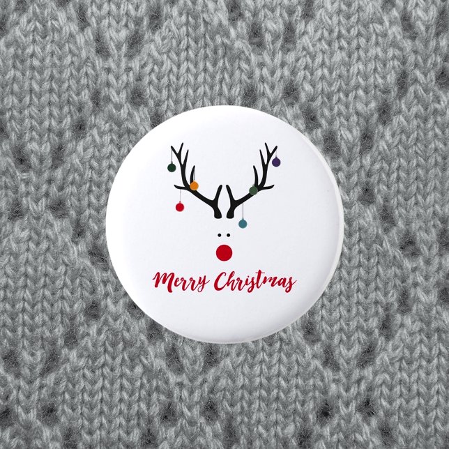 Merry Christmas modern reindeer white 6 Cm Round Badge (Creator Uploaded)