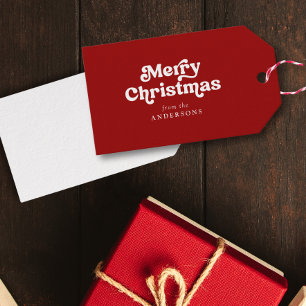 Merry Christmas Modern Retro Couple/Family Name/s Gift Tags