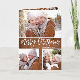 Merry Christmas Modern Rustic 5 PHOTO Greeting Holiday Card