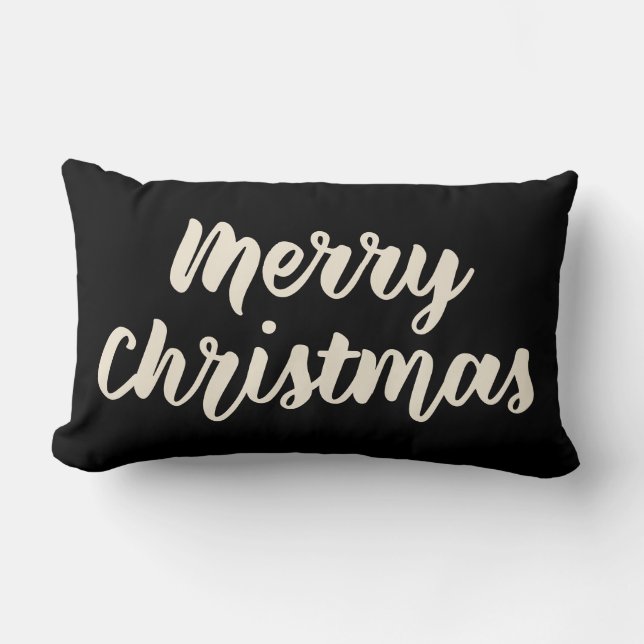 Merry Christmas Modern Rustic Simple Script Black Lumbar Cushion (Front)
