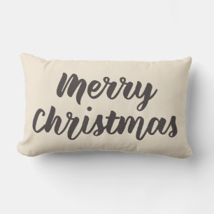 Merry Christmas Modern Rustic Simple Script Brown Lumbar Cushion