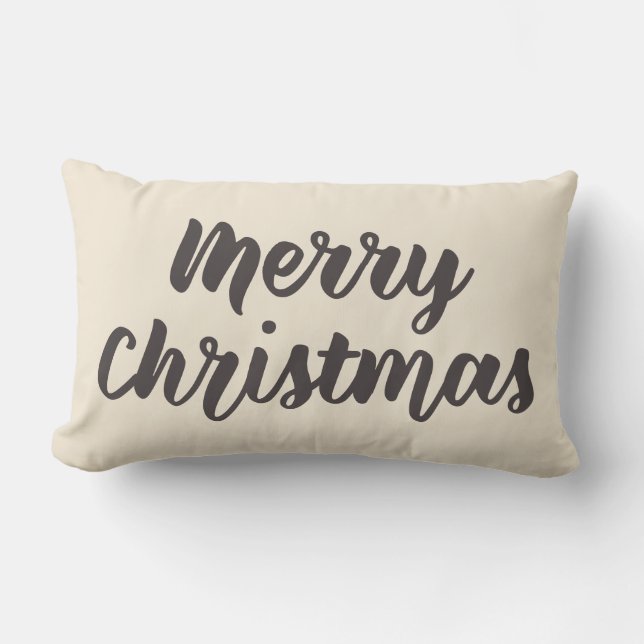 Merry Christmas Modern Rustic Simple Script Brown Lumbar Cushion (Front)