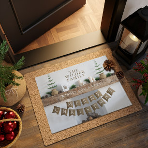 Merry Christmas Modern Scandi Family Name Doormat