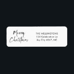 Merry Christmas Modern Script Family Name Address Return Address Label<br><div class="desc">Merry Christmas Modern Black and White Return Address Sticker with Script Calligraphy and a clean font for your custom address.</div>