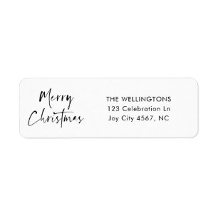 Merry Christmas Modern Script Family Name Address Return Address Label