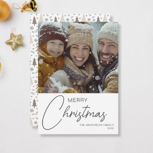 Merry Christmas Modern Script Family Photo Holiday Card