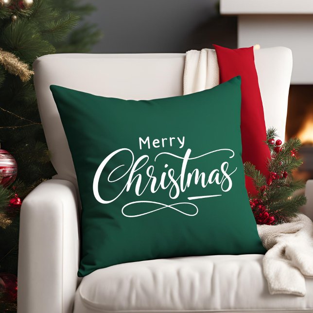 Merry Christmas Modern Script Green Family Cushion (Creator Uploaded)