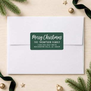 Merry Christmas Modern Script Green Return Address Label
