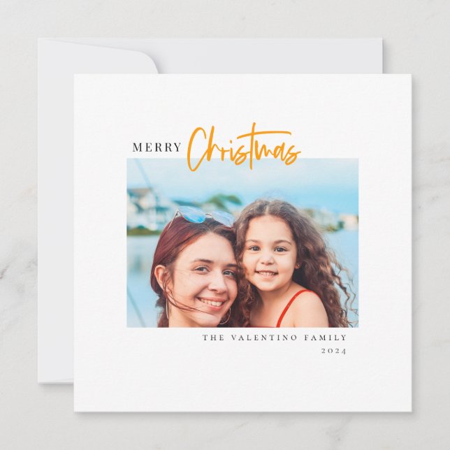 Merry Christmas Modern Script Minimalist Photo Holiday Card (Front)