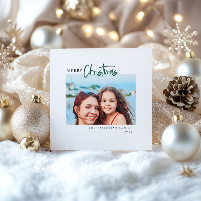 Merry Christmas Modern Script Minimalist Photo Holiday Card (Creator Uploaded)