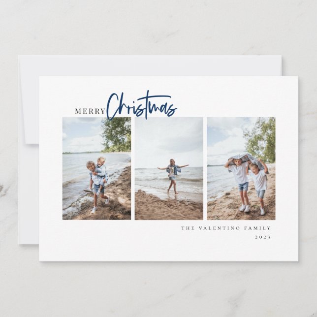Merry Christmas Modern Script Minimalist Photo Holiday Card (Front)