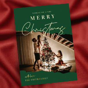 Merry Christmas Modern Script One Photo Foil Card
