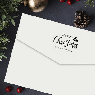 Merry Christmas Modern Script Personalised Holiday Self-inking Stamp