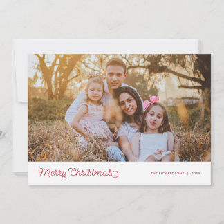 Merry Christmas Modern Script Photo Holiday Card