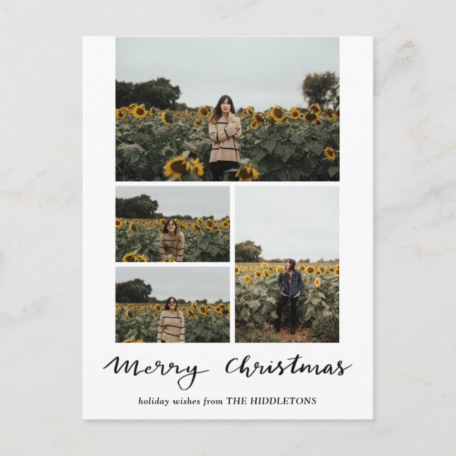Merry Christmas | Modern Script Photo Holiday Postcard (Front)