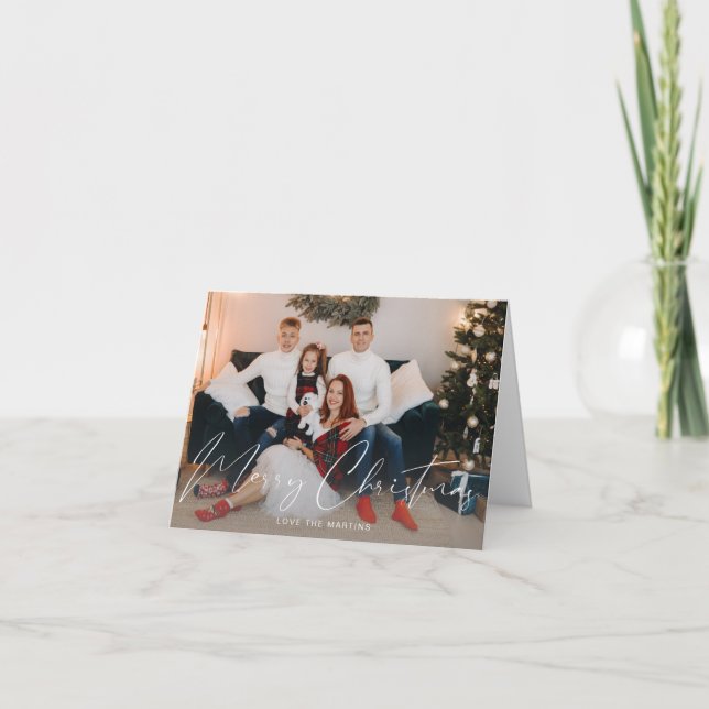 Merry Christmas Modern Script Photo Note Card (Front)