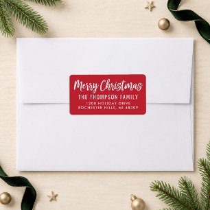 Merry Christmas Modern Script Red Return Address Label
