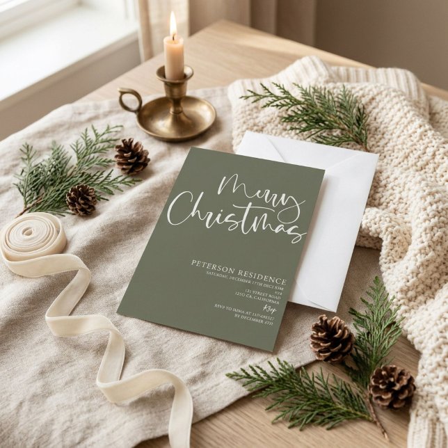 Merry Christmas Modern Script Sage Green Invitation (Creator Uploaded)