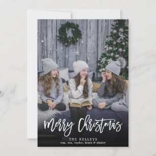Merry Christmas Modern Script, Vertical Full Photo Holiday Card