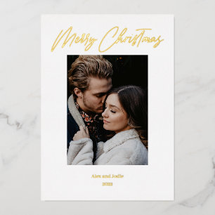 Merry Christmas Modern Scripted Design Foil Holiday Card
