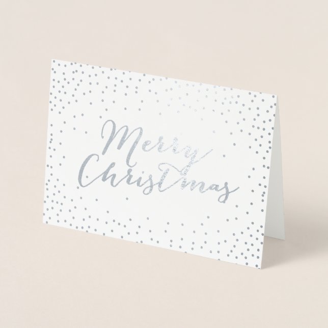 Merry Christmas Modern Silver Foil Confetti Dots Foil Card (Front)
