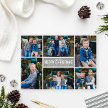 Merry Christmas Modern Silver Photo Collage Holiday Card<br><div class="desc">Simple and modern style Christmas card features six (6) photos,  a custom holiday greeting,  and sleek horizontal stripes on the back side. Colours: silver grey and white</div>