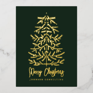 Merry Christmas Modern Simple Christmas Tree Foil Holiday Postcard