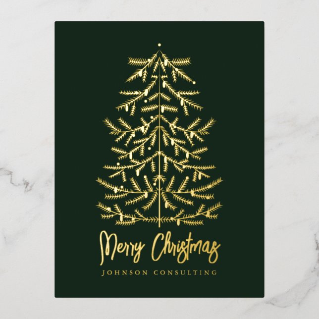 Merry Christmas Modern Simple Christmas Tree Foil Holiday Postcard (Front)
