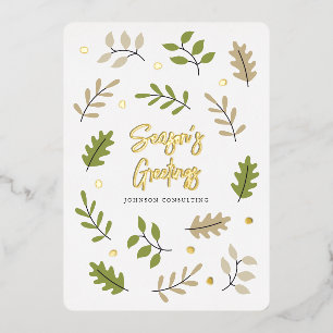 Merry Christmas Modern Simple Foliage Botanical Foil Holiday Card