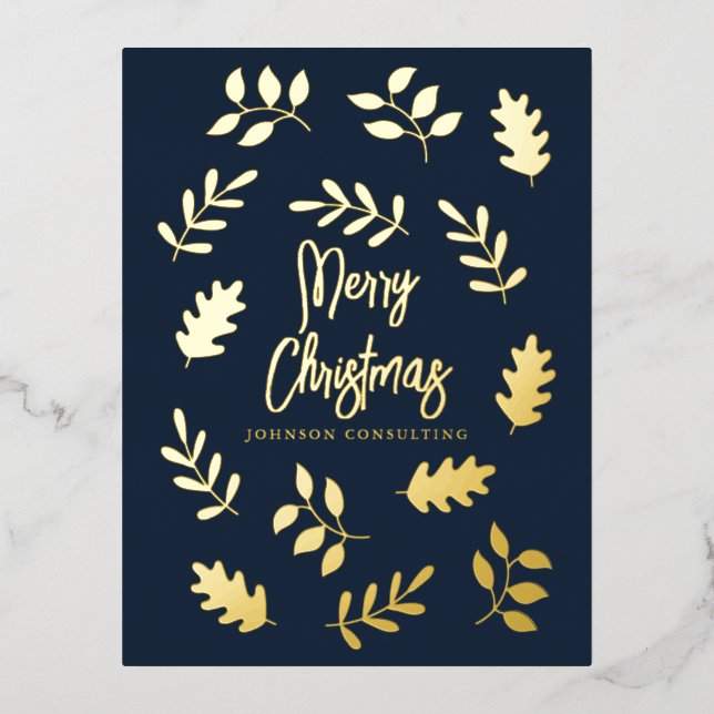 Merry Christmas Modern Simple Foliage Botanical Foil Holiday Postcard (Front)