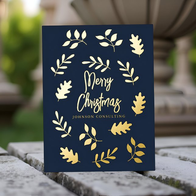 Merry Christmas Modern Simple Foliage Botanical Foil Holiday Postcard (Creator Uploaded)