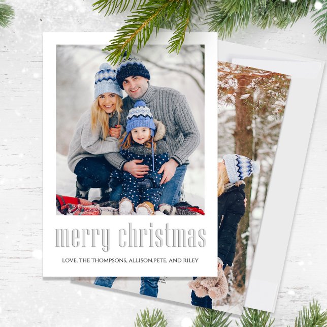 Merry Christmas Modern Simple Mistletoe Elegant  Holiday Card (Simple Merry Christmas holiday card with a two photo layout. )