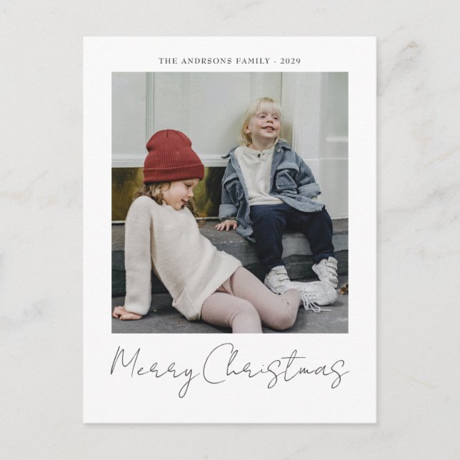 Merry Christmas modern simple photo Holiday Postcard (Front)