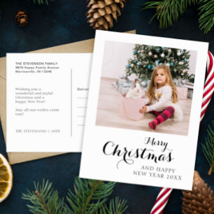 Merry Christmas Modern Simple Photo  Holiday Postcard