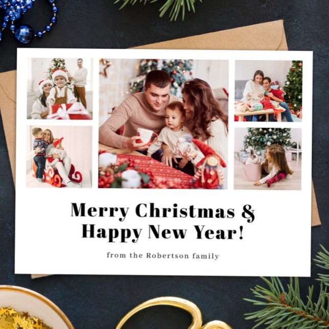 Merry Christmas modern simple photo  Holiday Postcard (Creator Uploaded)