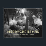 Merry Christmas Modern Simple Typography Holiday Postcard<br><div class="desc">Add a custom photo of you with the rest of your family. The photo is adorned with unique gold greetings.

To align your photo,  unmask the photo template by clicking unmask button. Once the photo is aligned,  select the SVG shape and your photo,  then click mask. 

Available here:
http://www.zazzle.com/store/selectpartysupplies</div>