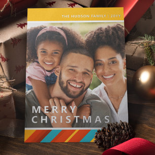 Merry Christmas Modern Stripes Photo Foil Holiday