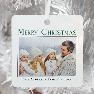 Merry Christmas Modern Stylish Family Photo Gift Metal Tree Decoration