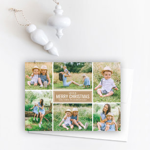 Merry Christmas Modern Tan Photo Collage Holiday Card