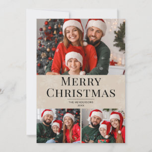 Merry Christmas Modern Text 3 Family Photo Holiday Card