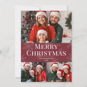 Merry Christmas Modern Text Burgundy Family Photo Holiday Card