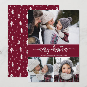 Merry Christmas Modern Three Photos Holiday Card